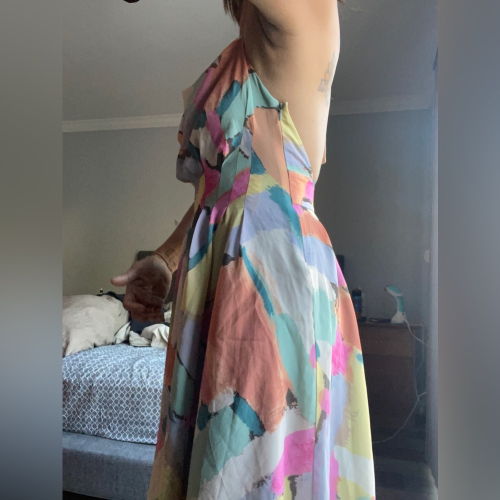 Flowy midi dress. Colorful soft dress